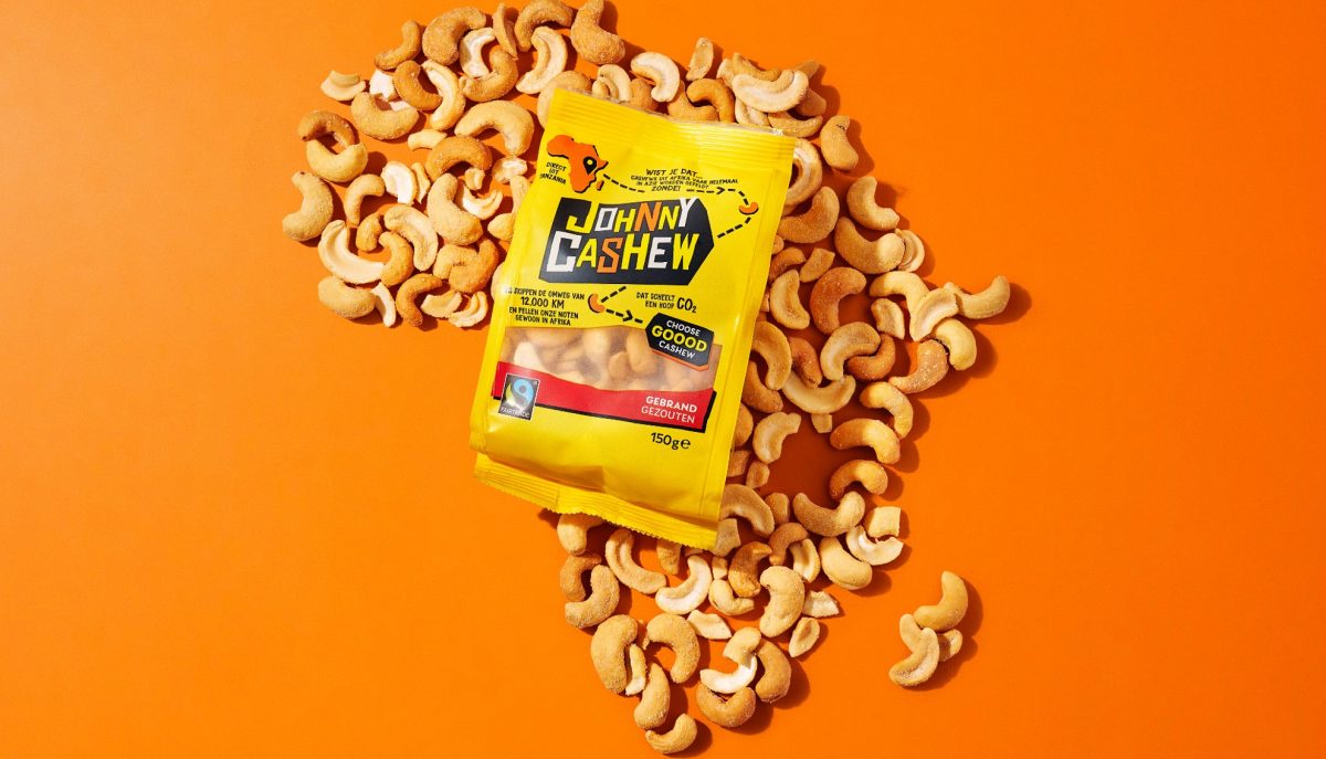 Cashewnoten van Johnny Cashew in de vorm van Afrika.