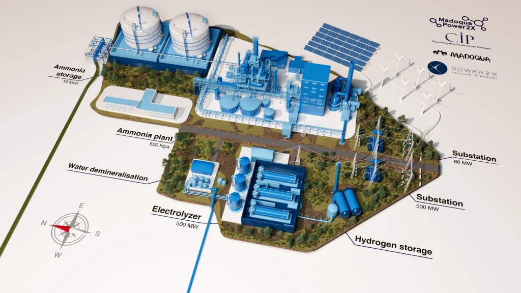 Renderafbeelding van groene waterstoffabriek Madoqua in Portugal